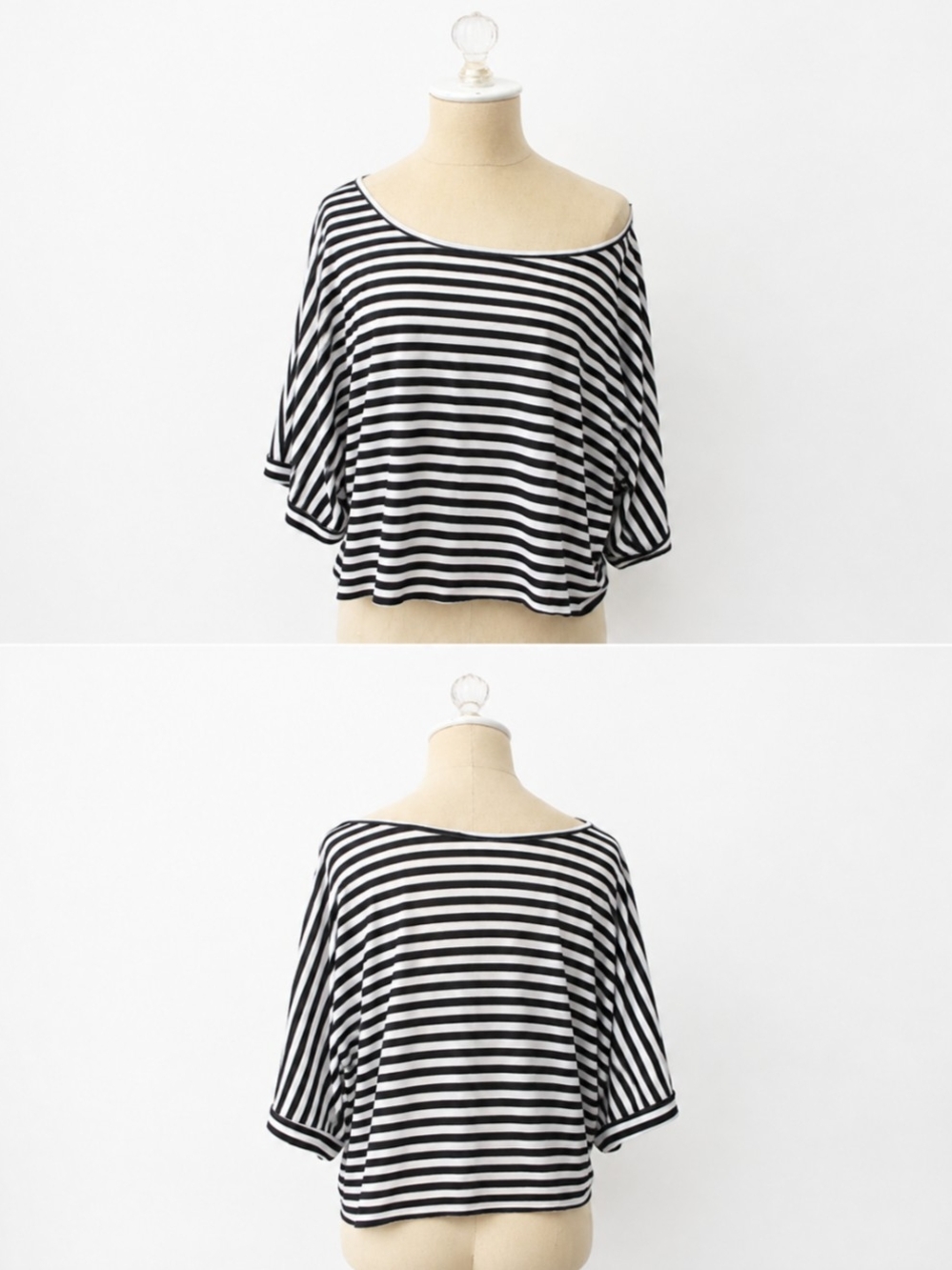Black & White Striped Off-Shoulder Short Sleeve Tee